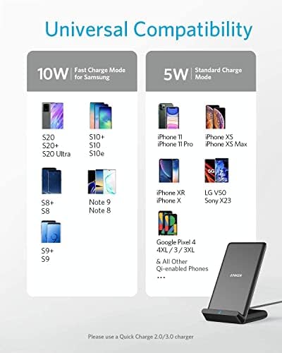 Anker Kablosuz Şarj Cihazı, Kablosuz Şarj İstasyonlu PowerWave Standı, PowerWave 3'ü 1 arada Qi Sertifikalı Stand