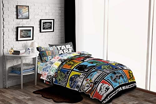 Jay Franco Star Wars klasik ızgara 5 Parça çift kişilik yatak seti-Geri Dönüşümlü Yorgan ve Çarşaf Seti İçerir-Yatak