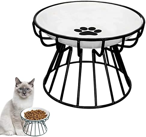 Bıyık Dostu Anti-Kusmuk Kedi Tabağı, Yükseltilmiş Kase-Metal Ayaklı Yükseltilmiş Seramik Kedi Kasesi, Yiyecek ve Su
