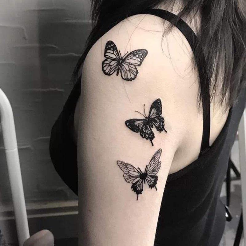 JJKUN 5 adet siyah kelebek dövme çıkartma dövme su kadın uzun ömürlü kol kol kız