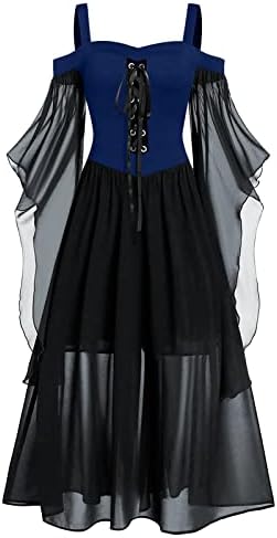 Kadınlar için giyim 2023, Kadın Artı Boyutu Soğuk Omuz Kelebek Kollu Lace Up Cadılar Bayramı Gotik Elbise
