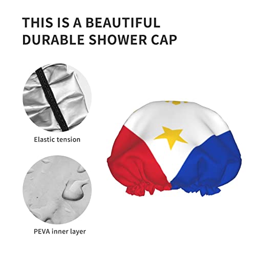 Kadınlar Kullanımlık Streç Hem Saç Şapka Filipin Bayrağı Gurur Çift Katmanlar Su Geçirmez Duş Başlığı banyo bonesi
