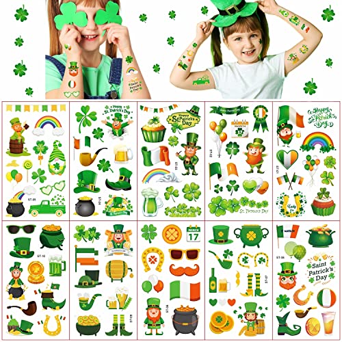 10 Yaprak Aziz patrick Günü Geçici Dövmeler, Yeşil Yonca Dövmeler İrlandalı Geçici Dövme Çıkartmalar Aziz Patrick
