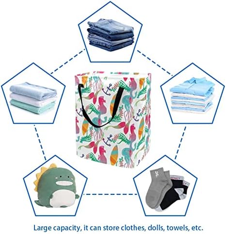 Suluboya Deniz Atı Denizanası Yosun Baskı Katlanabilir çamaşır Sepeti, 60L Su Geçirmez çamaşır sepetleri Çamaşır Kutusu