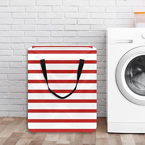 Kırmızı ve Beyaz Çizgili Baskı Katlanabilir çamaşır sepeti, 60L Su Geçirmez çamaşır sepetleri Çamaşır Kutusu Giysi
