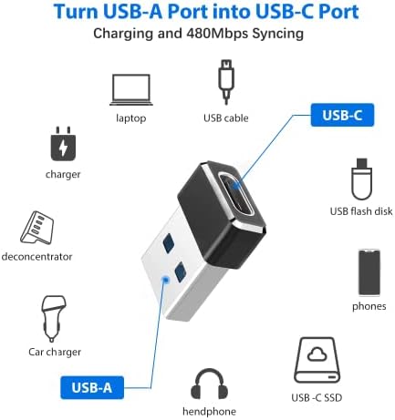 Wansurs [4'lü Paket] USB C Dişi-USB Erkek Adaptör, USB2. 0 A-USB C Adaptör, Tek Taraflı SuperSpeed Veri Senkronizasyonu