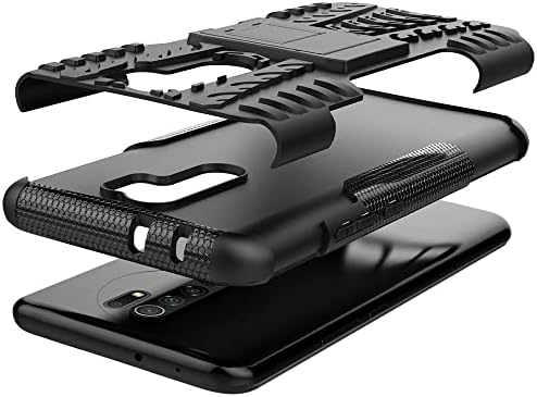 LONUO telefon kılıfı Kapak Koruyucu Kılıf Redmi 9 ile uyumlu, TPU + PC Tampon Hibrid Askeri Sınıf Sağlam Kılıf, Kickstand