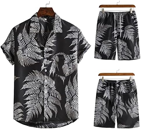 Xiloccer erkek Rahat havai gömleği Takım Elbise Düğme Aşağı Kısa Kollu Gömlek Yaz Plaj Eşofman Çiçek Erkekler 2 Parça