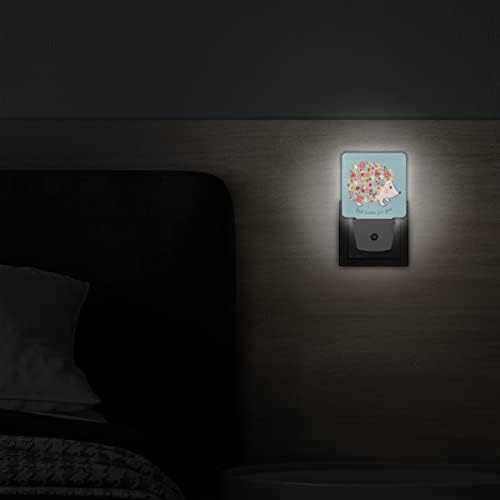 Sevimli Kirpi Fiş Gece Lambası 2 Set, Gökkuşağı Hayvan Kirpi LED Gece Lambası Otomatik Şafak Vakti Sensörü, Gece Lambası