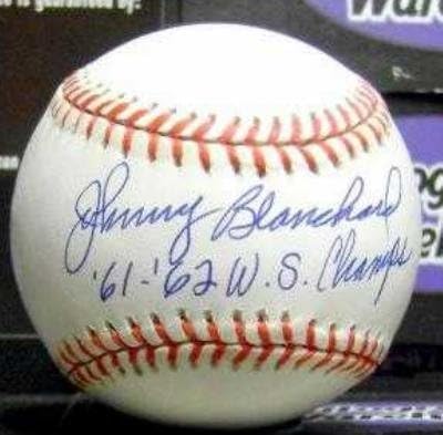 Johnny Blanchard imzalı beyzbol yazılı 61 62 WS Şampiyonları (OMLB New York Yankees Dünya Serisi Yakalayıcı) sarı
