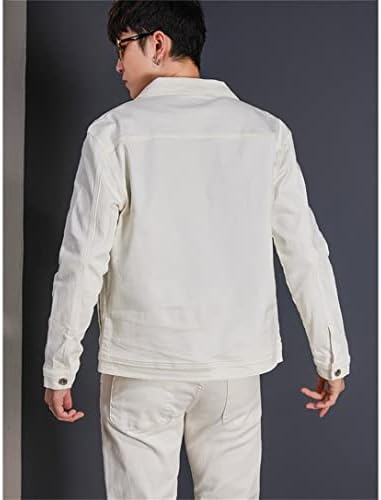 İlkbahar Sonbahar Erkekler Beyaz Denim Ceket Streetwear Tek Göğüslü Kovboy Ceketler Pantolon İki Adet Set
