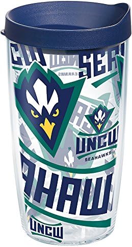 Tervis UNC Wilmington Seahawks, Sargılı ve Lacivert Kapaklı Yalıtımlı Bardağın Her Yerinde, 16 oz, Şeffaf