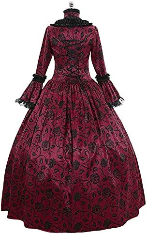 COMİOR Bayan Rönesans Ortaçağ kostüm Gotik Retro Çiçek Baskı balo elbisesi Lace up Kat Uzunluk Cosplay Elbiseler