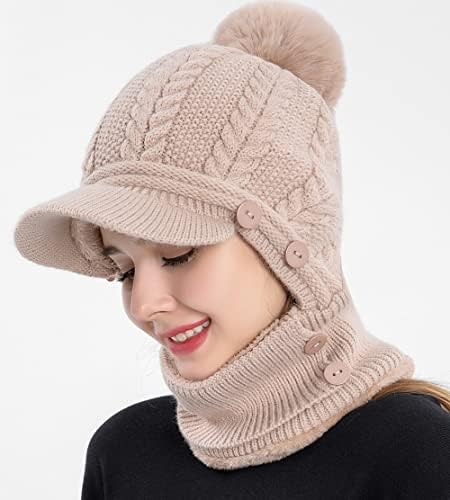 Kadın Tek Parça Hımbıl Polar Bere Şapka Eşarp Maske Sıcak Kış Örme Şapka Kalın Kafatası Kayak Kap