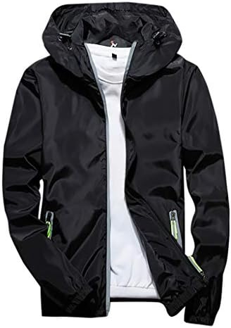 WENKOMG1 erkek Yansıtıcı Fermuar İnce ceket, ilkbahar / Sonbahar Açık Spor Ceket Düz Renk Artı Boyutu Kapüşonlu Giyim