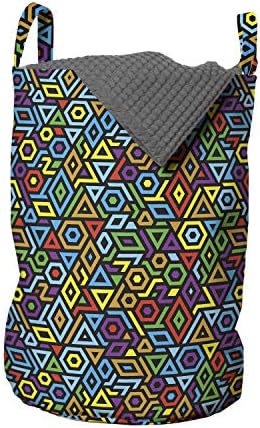 Ambesonne Renkli Çamaşır Torbası, Renk Bakımından Zengin Çeşitli Geometrik Şekiller Karmaşık Mozaik Yapı Baskısı,