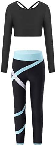 Loodgao Çocuk Kız Dans Jimnastik Uzun Kollu Kırpma Üst Atletik Tayt Seti 2 Parça Spor Yoga egzersiz kıyafetleri