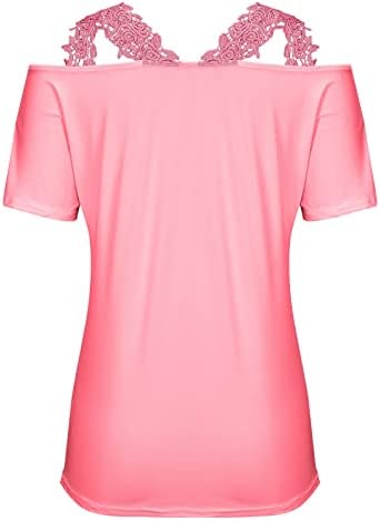 Moda kadın Yaz V Boyun Gömlek Casual Katı Bluz Vingate Dantel Patchwork Tişörtleri Cami Kısa Kollu Bluz Üst