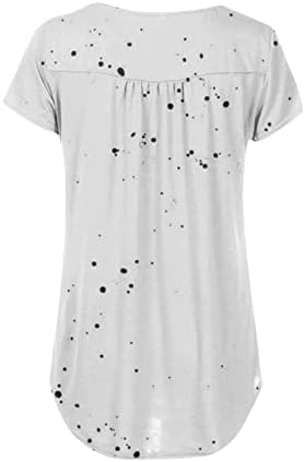 Kadın geometrik Retro tunik üstleri rahat bluz V boyun kısa kollu düğmeli T-shirt Henry gömlek