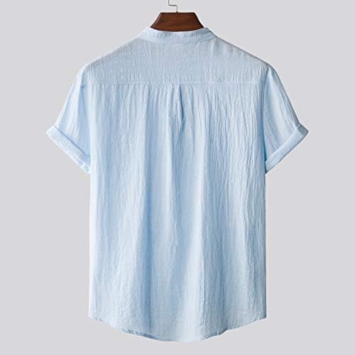 Yaz Büyük ve Uzun Boylu Gömlek Erkekler için Erkek Ev Vintage Renk Keten Katı Kısa Kollu Retro T Shirt Tops Düğme