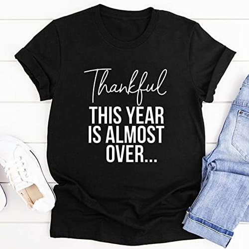 Orta T Shirt Kadın Kadın Rahat Düz Renk Komik Mektup Baskı Yuvarlak Boyun Kısa Kollu T Düz Renk Gömlek