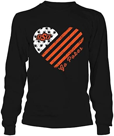 FanPrint Oklahoma Eyalet Kovboyları T-Shirt-Futbol Bayrağı Heart-If-Ic13-Ds33