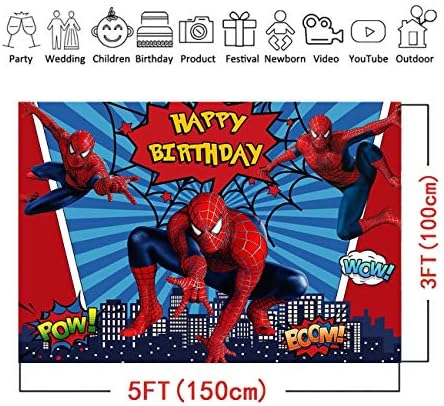 1 Süper Kahraman Şehir Tema Fotoğraf Arka Planında Kırmızı Mavi Şerit Örümcek Adam Çocuk Boys Mutlu Doğum Günü Partisi