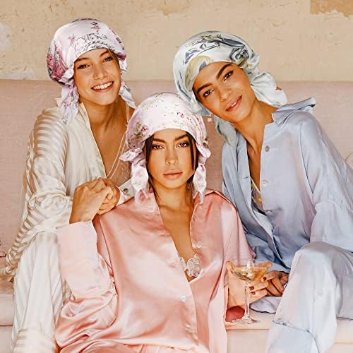 100 % Dut İpek Kaput Uyku için Gül Baskı İpek Saç Bonesi Kıvırcık Doğal Kıvırmak Saç Hediye Bayanlar için