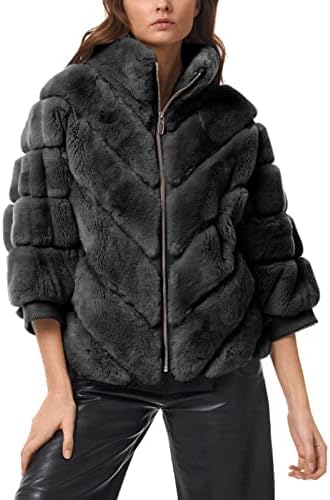 Kapitone Ceketler Kadınlar için Moda Standı Yaka Zip Up Gevşek Fit Ceket 3/4 Kollu Katı Faux Kürk Sıcak Kış Giyim