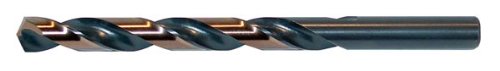 Drillco 480E Serisi Yüksek Hızlı Çelik Jobber Uzunluğu Matkap Ucu, Siyah / Altın Oksit Kaplama, Yuvarlak Şaft, Spiral