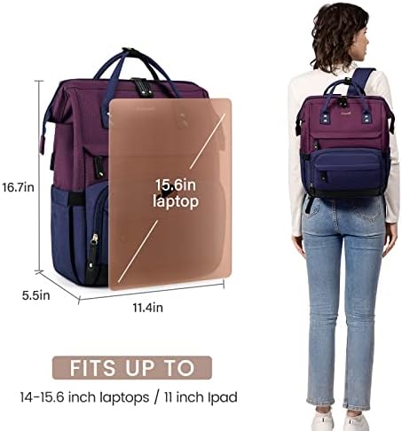 Kadınlar için LOVEVOOK Laptop Sırt Çantası, USB Portlu 15.6 İnç İş Sırt Çantaları, Büyük Kapasiteli Öğretmen Hemşire