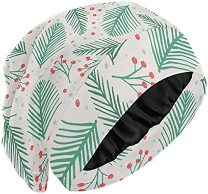 Kafatası Kap Uyku Kap Çalışma Şapka Bonnet Beanies Kadınlar için Kırmızı Yeşil Çiçek Yaprakları Noel Yeni Yıl Kış