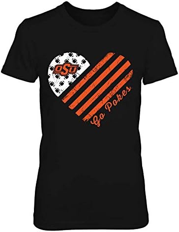 FanPrint Oklahoma Eyalet Kovboyları T-Shirt-Futbol Bayrağı Heart-If-Ic13-Ds33