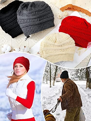 Gıegxın 4 Adet Saten Astarlı Kış Şapka Kadın Erkek Sıcak Tıknaz Slouch Bere Ayarlanabilir Örgü Bere Saten Astar