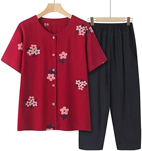 Yaz kıyafetleri Kadınlar için 2023 Tatil Artı Boyutu Gevşek Yaşlı Kısa Kollu T Shirt ve Pantolon Salonu Setleri Rahat