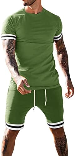 Erkek Eşofman Renk Bloğu 2 Parça Kıyafetler Kısa Kollu T-Shirt ve Şort Spor Setleri Rahat Şık Eşofman Setleri