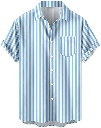 XXBR erkek Yaz Çizgili Gömlek, Kısa Kollu Düğme Aşağı havai gömleği Yaka Casual Gevşek Fit Plaj Üstleri