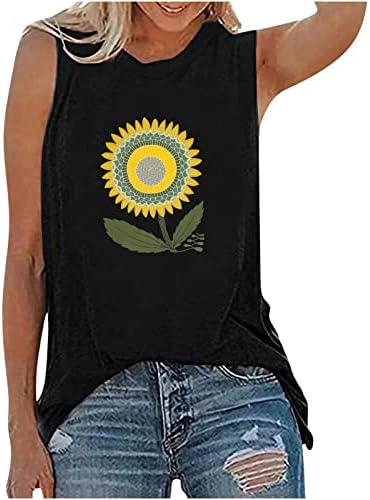 ZHISHILIUMAN Bayan Tankı Üstleri Yaz T Shirt Ayçiçeği Grafik Tees Casual Gevşek Tunik Bluzlar Yuvarlak Boyun Tshirt