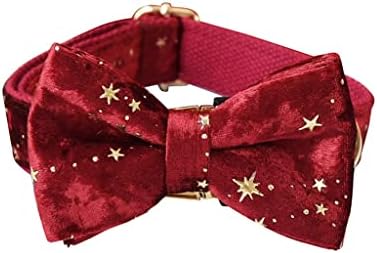 UOEIDOSB Kişiselleştirilmiş köpek tasması Noel Kırmızı Kadife papyon Pet yaka ve tasma seti Altın Yıldız Festivali