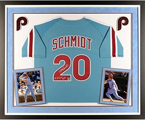 Mike Schmidt Philadelphia Phillies Deluxe Çerçeveli İmzalı Mitchell & Ness 80 NL/MVP Yazıtlı Otantik Açık Mavi 1980