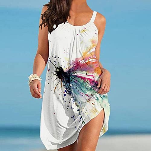 MIASHUI Bayan Yaz Elbiseler Plaj Kadınlar için Yaz Rahat Moda Plaj Tatil Yuvarlak Boyun Kolsuz Kadın Elbiseler