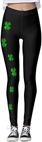 Kadın Aziz patrick Günü İrlandalı Yeşil Shamrock Tayt Atletik Tayt Popo Kaldırma Ultra Yumuşak dar pantolon