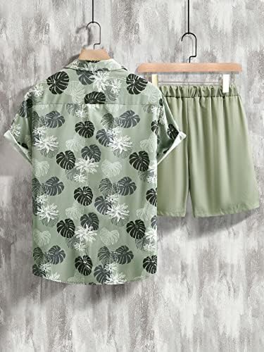 FİOXA Erkekler için İki Parçalı Kıyafetler Erkekler Tropikal Baskı Gömlek ve İpli Bel Şort Tee Olmadan (Renk: Ordu
