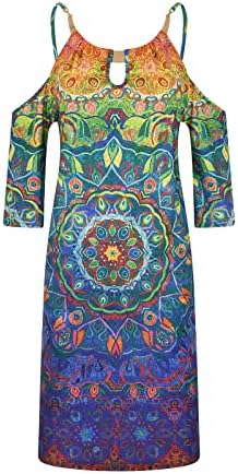 BingYELH kadın Yaz Tişörtleri Elbiseler Spagetti Kayışı Sundress Elbise Soğuk Omuz Kısa Kollu Elbiseler Flowy Beachwear
