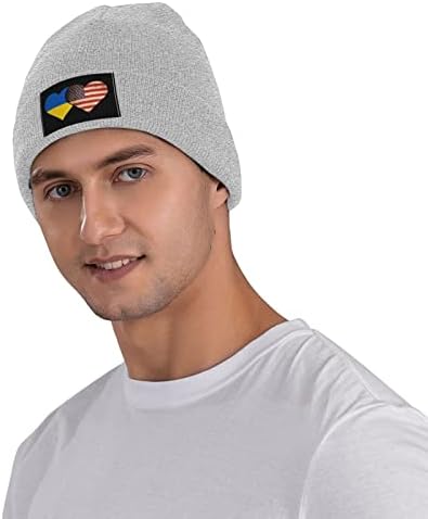 Ukrayna Bayrağı ve Amerikan Bayrağı Örgü Şapka Yetişkin Açık Kafatası Kap Sıcak Örme Şapka Sonbahar Kış Klasik Bere