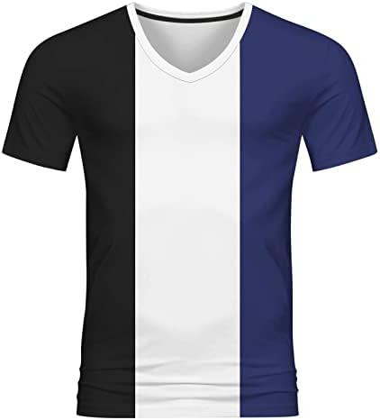 XXBR Erkek kısa kollu tişörtler V Boyun, Yaz Çizgili Patchwork Slim Fit Spor Tee Üstleri Hafif Egzersiz Tshirt