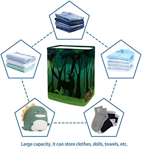 Geyik Yeşil Gece Orman Baskı Katlanabilir çamaşır Sepeti, 60L Su Geçirmez çamaşır sepetleri Çamaşır Kutusu Giysi Oyuncak