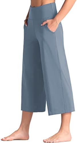Wjustforu kadın Geniş Bacak Palazzo dinlenme pantolonu Yoga Kapriler Culottes Cepler ile Karın Kontrol Gevşek pantolon