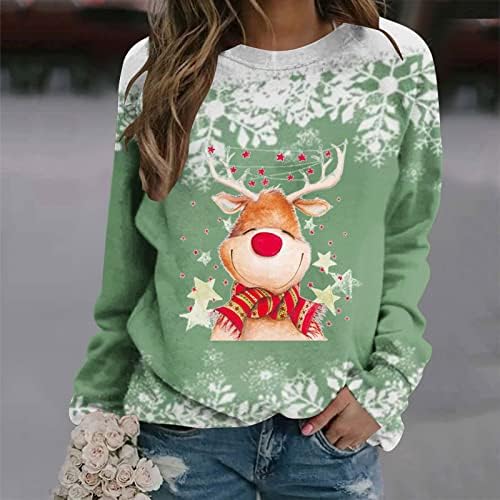 Kadın Beyaz Noel Kazak Kar Tanesi Sevimli Ren Geyiği Rudolph Baskı T Shirt Güz 2023 Yenilik Noel Kazak Tops