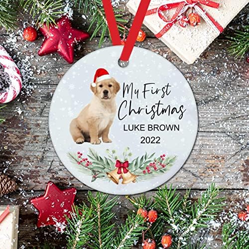 Noel Baba Şapkası ile Çelenk Köpek Noel Süsleri İlk Noel'im Özel Komik Noel Asılı Dekorlar İngilizce Bulldog Porselen